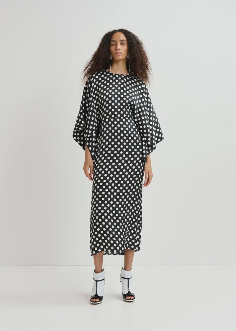 Polka-Dot Midi Dress with Kimono Sleeves