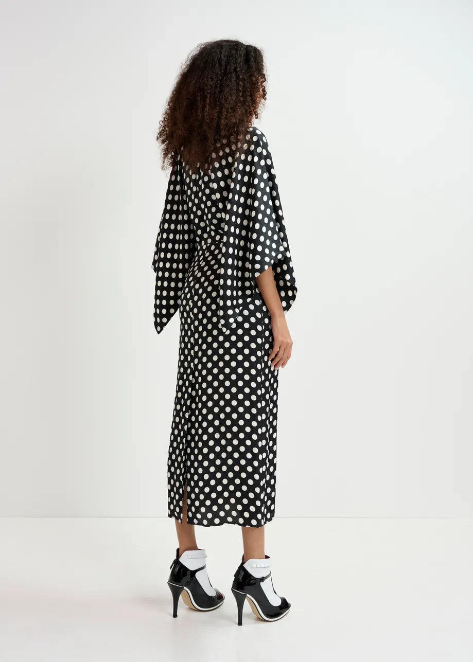 Polka-Dot Midi Dress with Kimono Sleeves