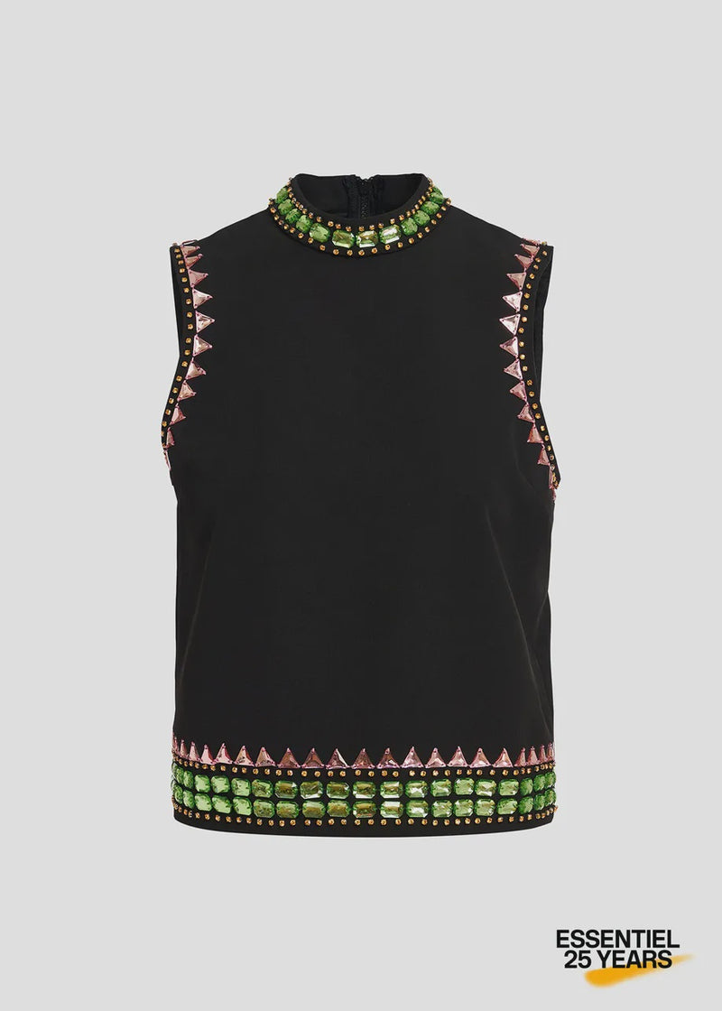 Black Sleeveless Top with Rhinestone