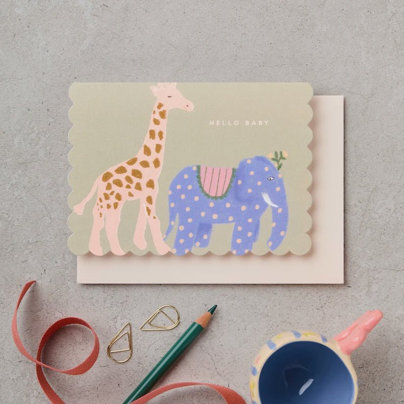 Hello Baby Animals Scallop Card