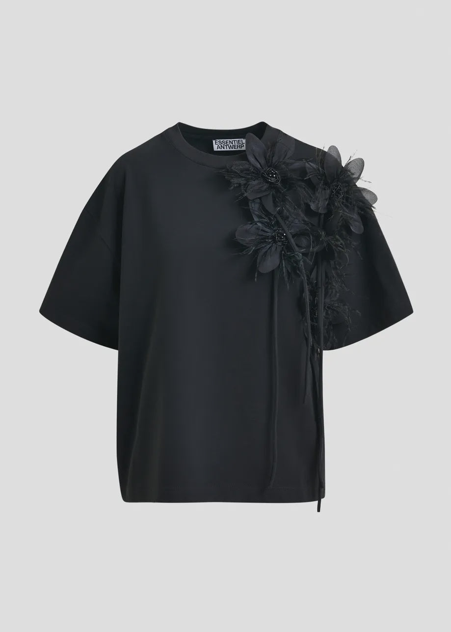 Cotton T-shirt with Floral Detail