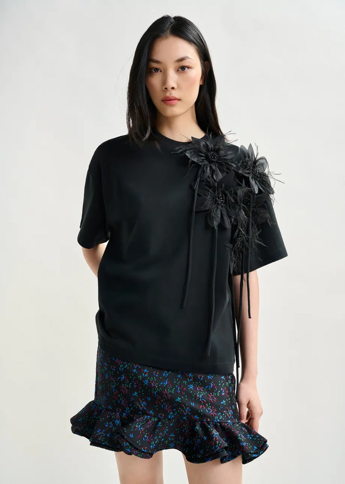 Cotton T-shirt with Floral Detail