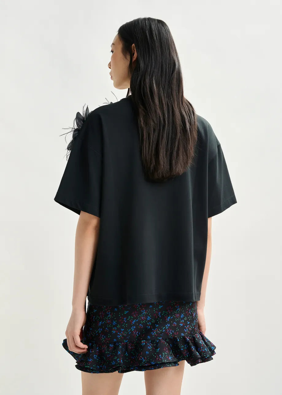 Cotton T-shirt with Floral Detail
