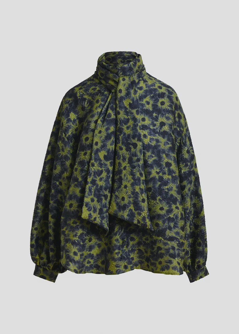 Floral Jacquard Shirt with Pussy Bow