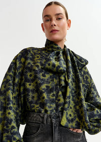 Floral Jacquard Shirt with Pussy Bow