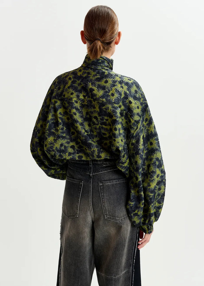 Floral Jacquard Shirt with Pussy Bow