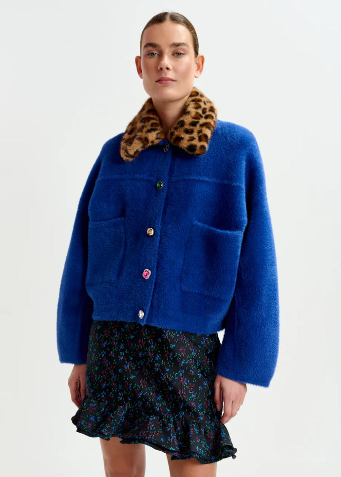 Cardigan with Removable Faux Fur Collar