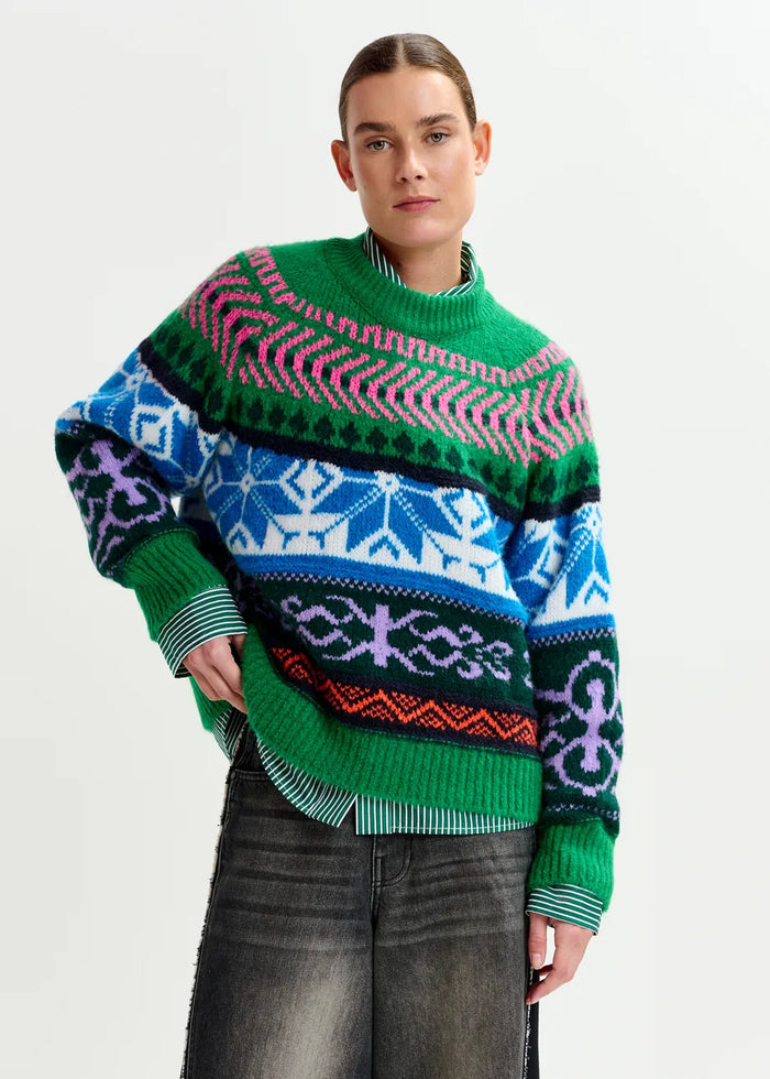 Mélange Knit Jacquard Sweater