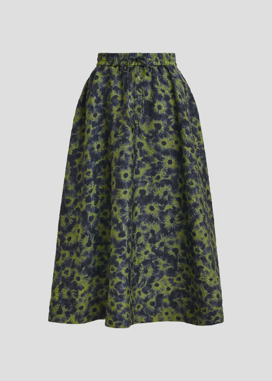 Floral-Jacquard Midi Skirt