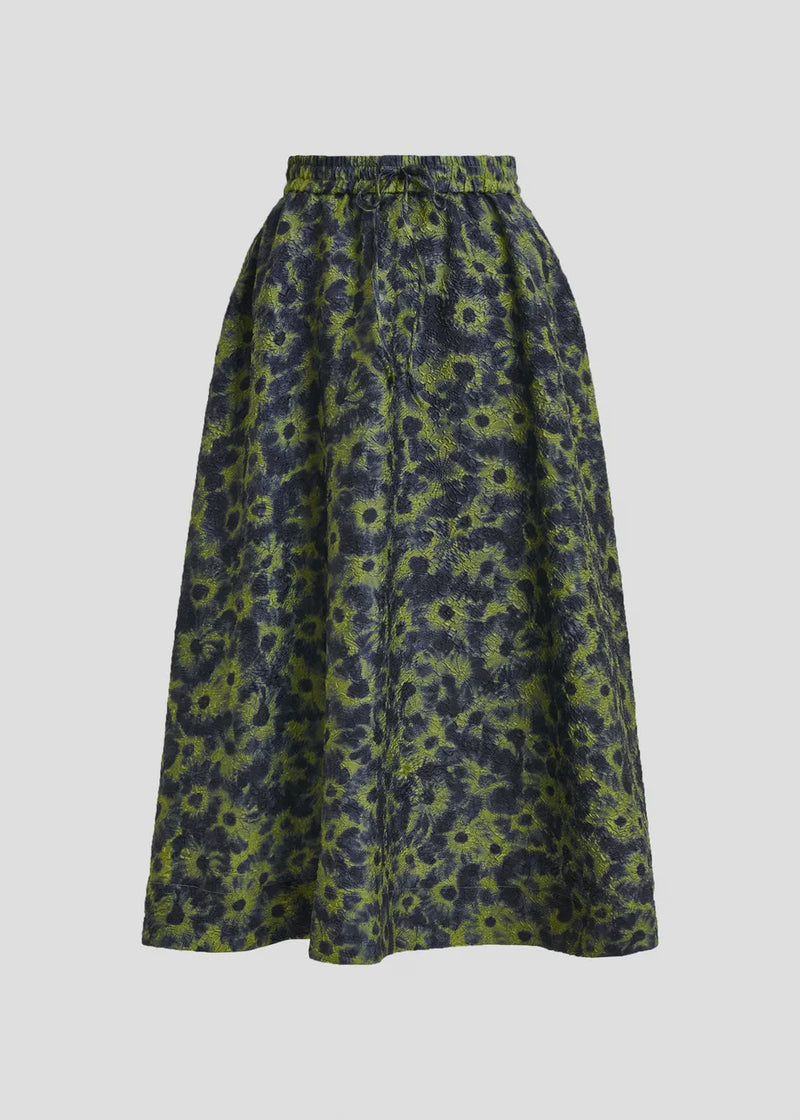 Floral-Jacquard Midi Skirt