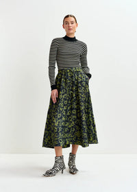 Floral-Jacquard Midi Skirt