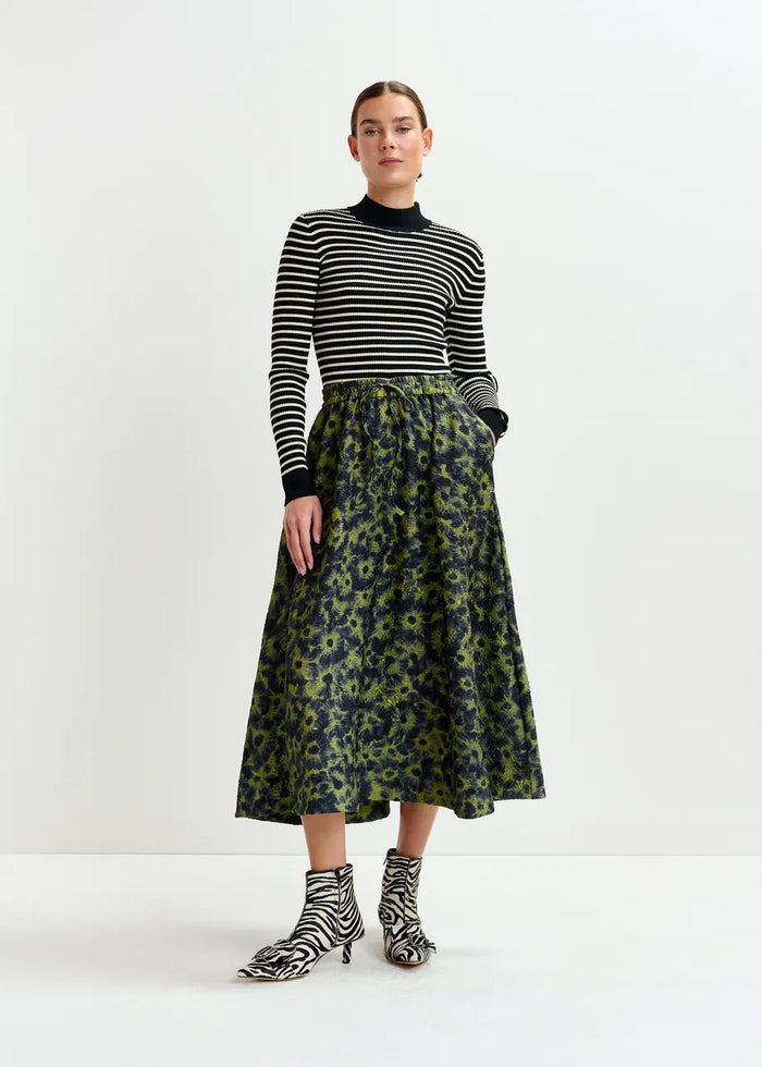 Floral-Jacquard Midi Skirt