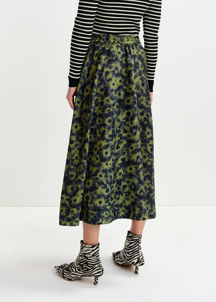 Floral-Jacquard Midi Skirt