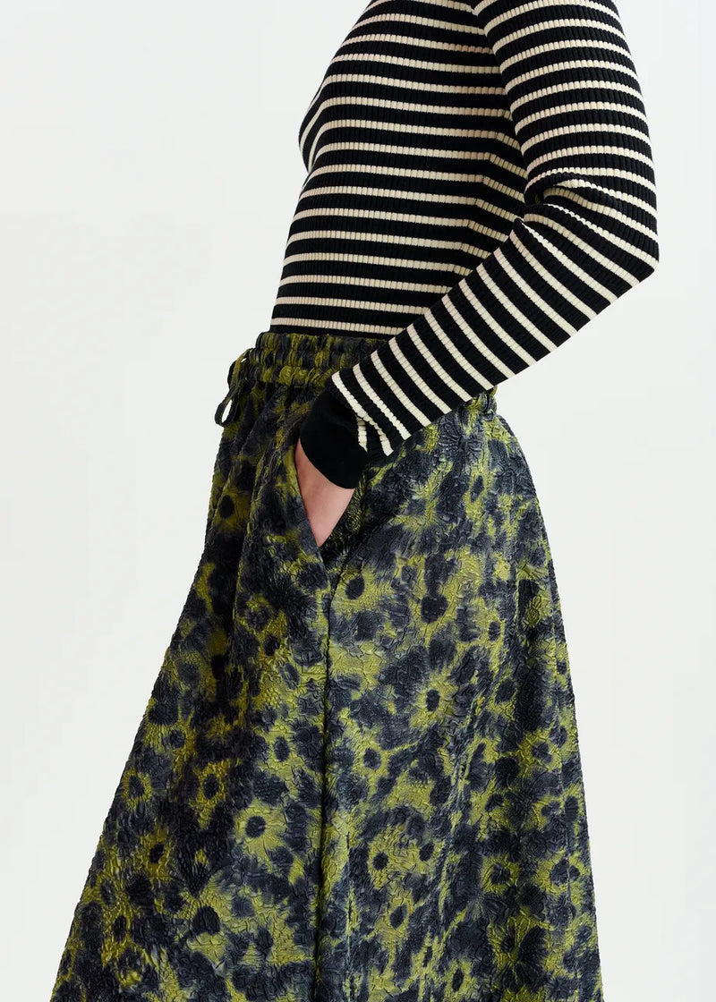 Floral-Jacquard Midi Skirt