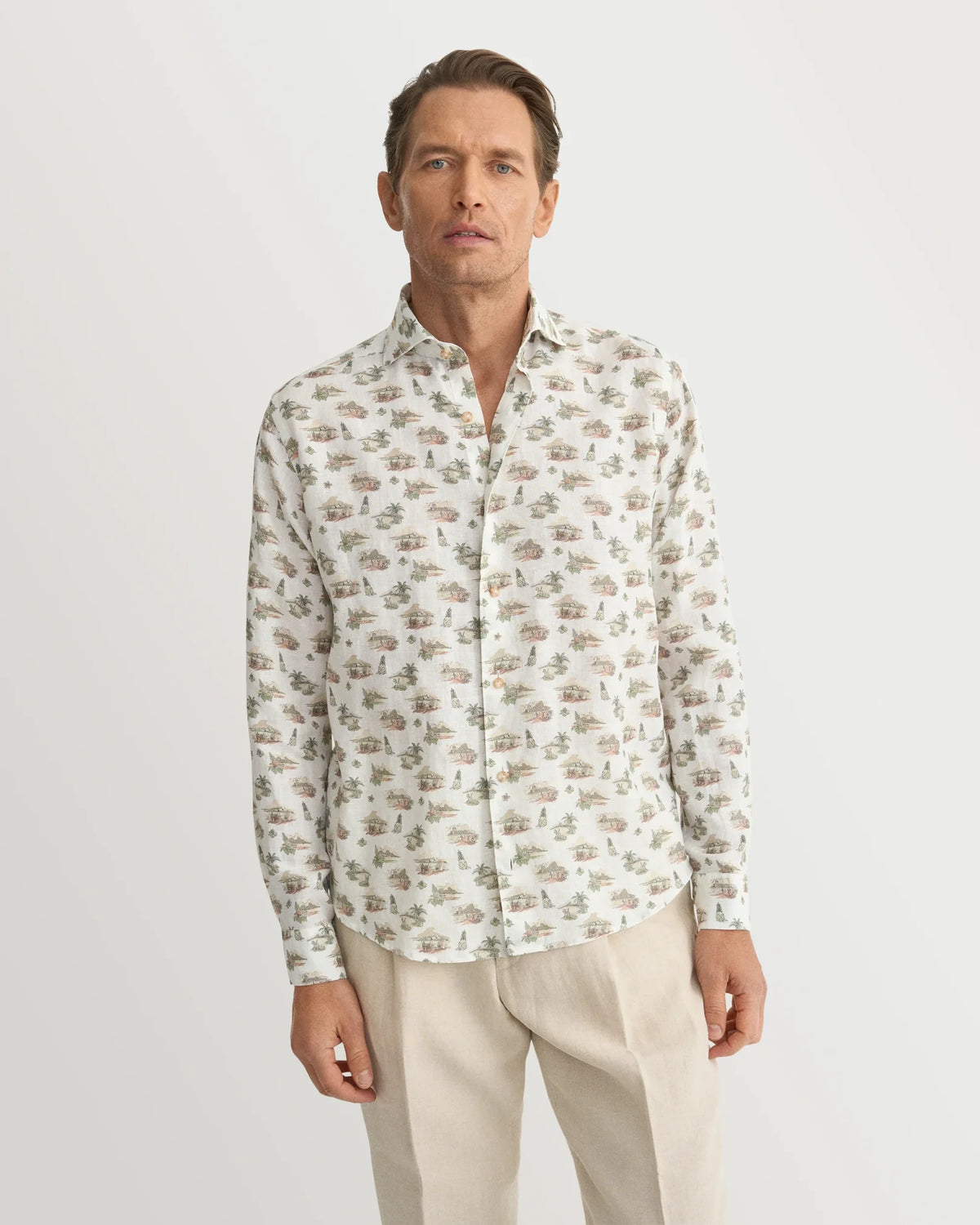 Island Print Linen Shirt