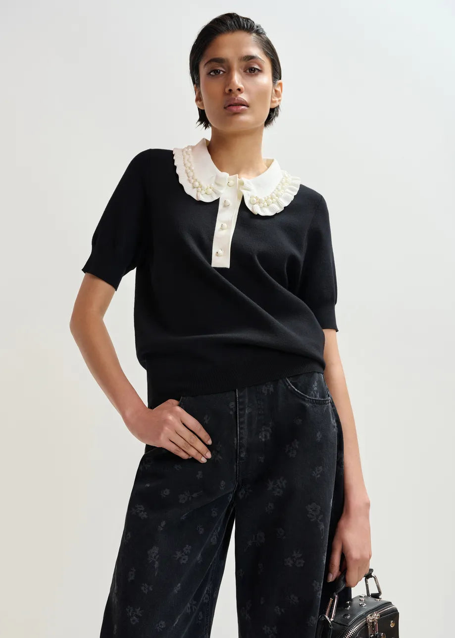 Jewelry Knit Polo Top