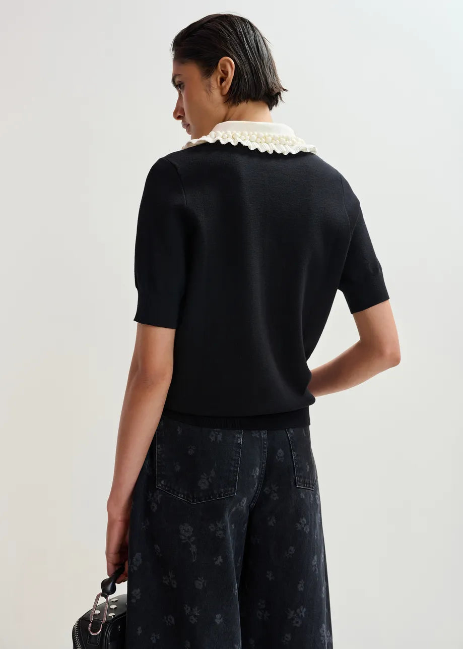 Jewelry Knit Polo Top