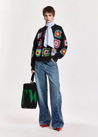 Geometric Floral-Embellished Sweatshirt