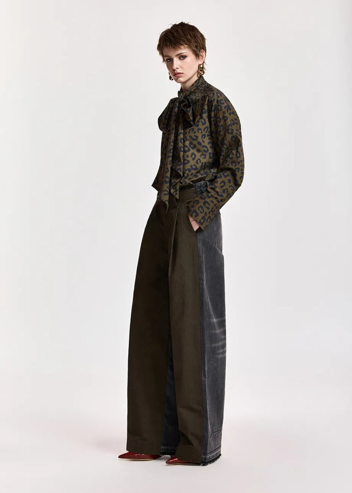 Dual-Fabric Wide-Leg Pants