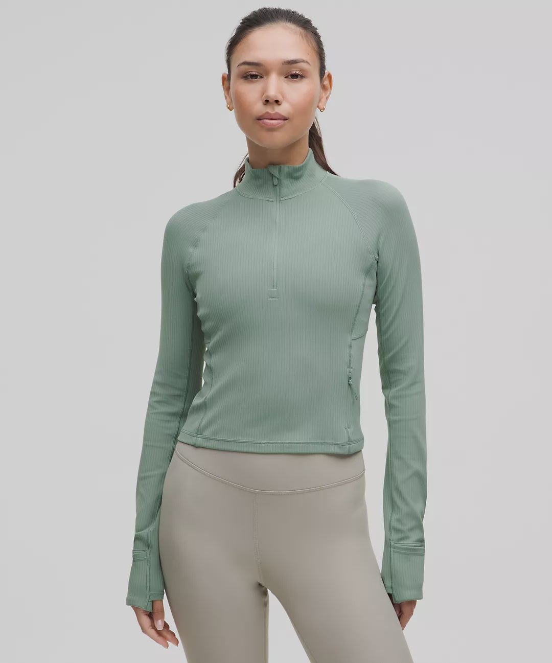 Ribbed Cropped Half Zip