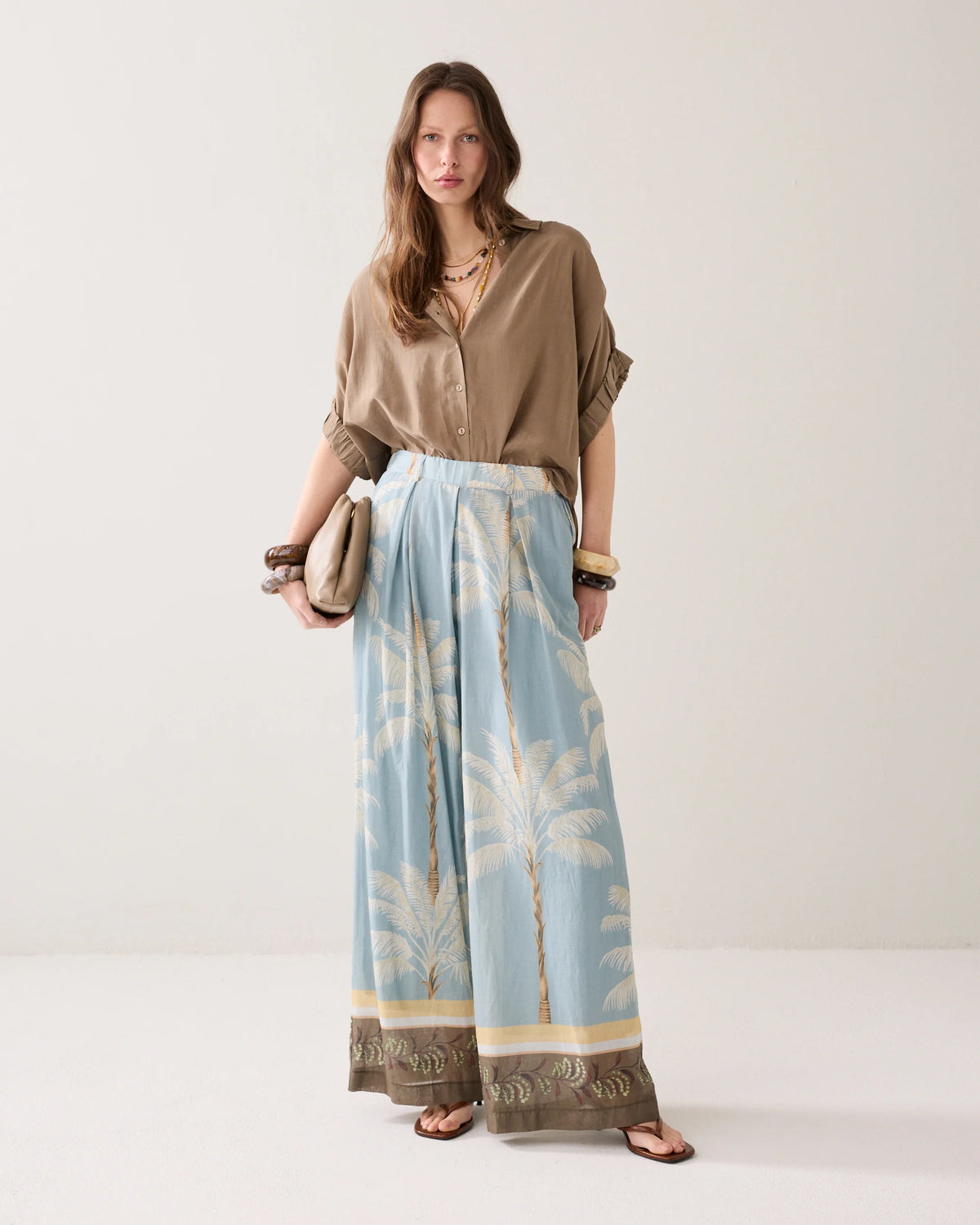 Lined Beach Print Trousers