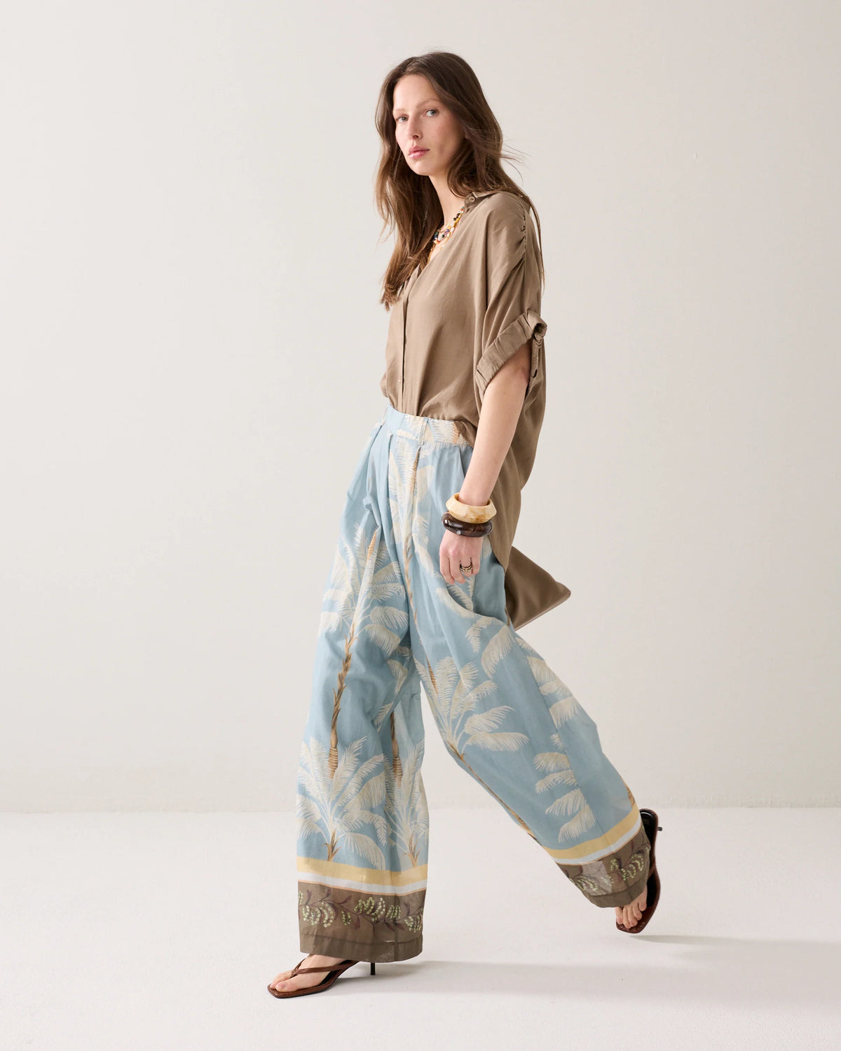 Lined Beach Print Trousers