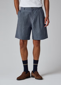 Linen-Cotton Pleated Shorts