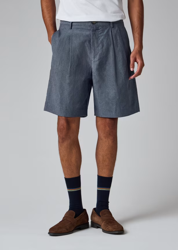 Linen-Cotton Pleated Shorts