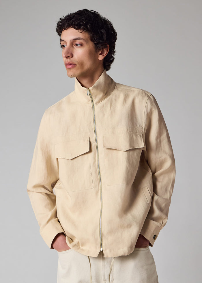 Linen Patch-Pocket Drawstring Jacket