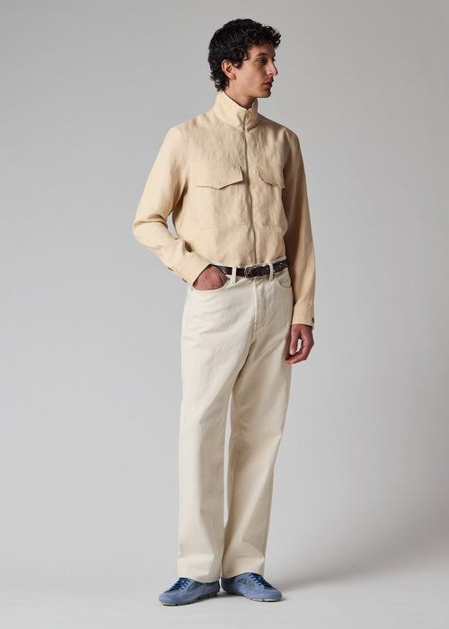 Linen Patch-Pocket Drawstring Jacket