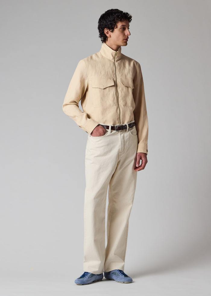 Linen Patch-Pocket Drawstring Jacket
