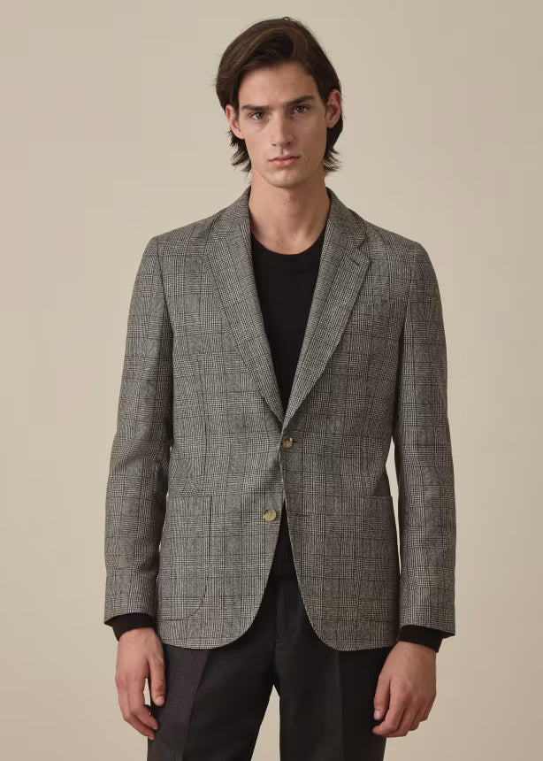 Grey Wool Houndstooth Check Blazer
