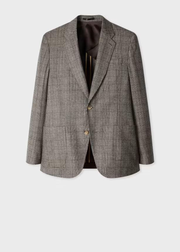 Grey Wool Houndstooth Check Blazer