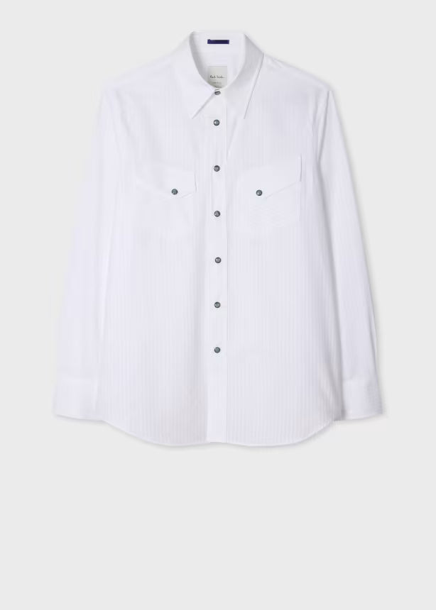 White Twill-Stripe Western Shirt