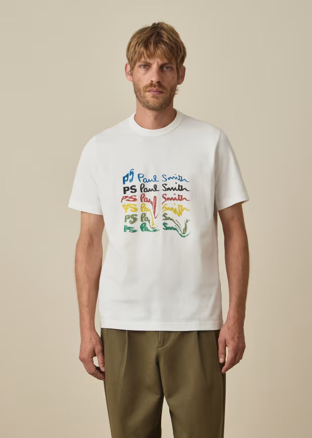 White 'PS Smudge' Print T-Shirt