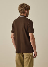 Brown Contrast Tipping Zip Polo Shirt