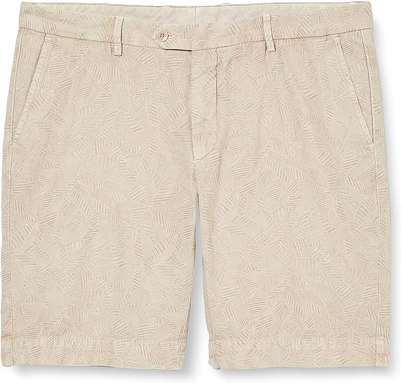 Men's Leaf Print Cotton Linen Shorts - Oat