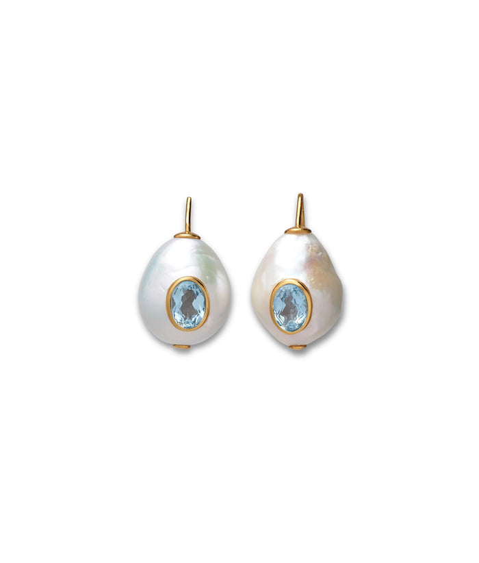 Pearl Earrings Blue Topaz