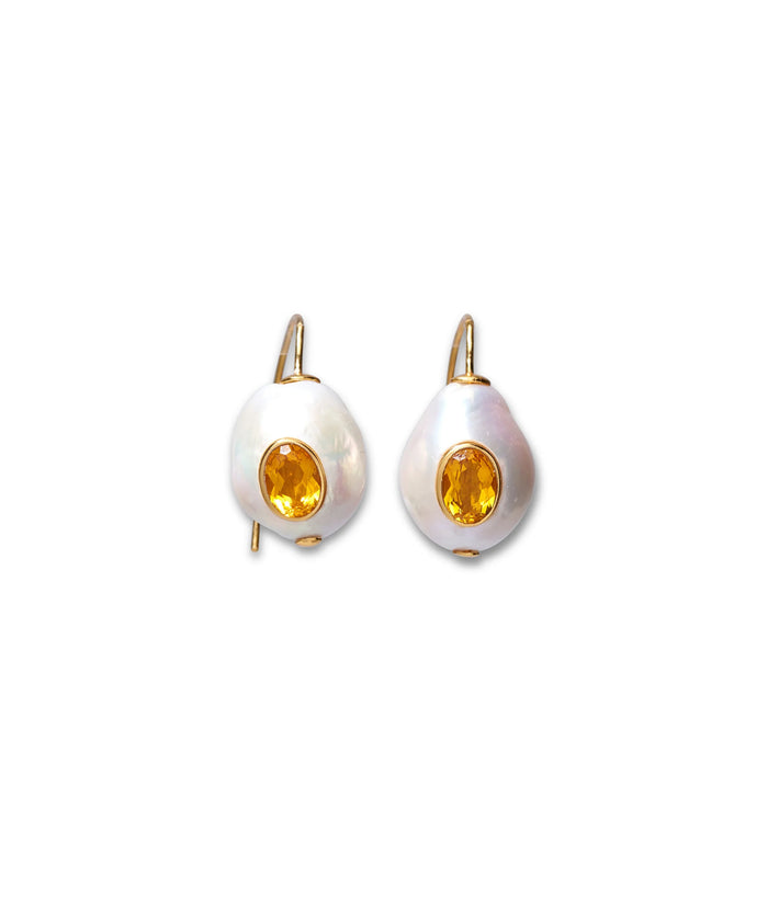 Pearl Earrings Citrine