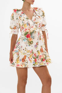 Puff Sleeve Mini Wrap Dress