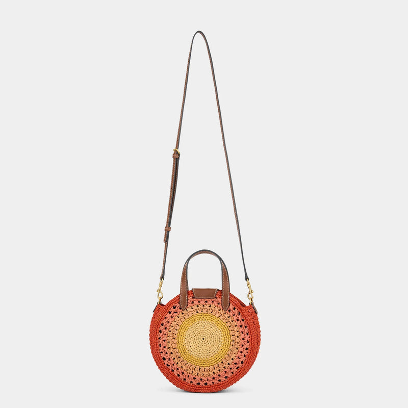 Raffia Small Round Bow Cross-Body Tote