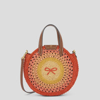 Raffia Small Round Bow Cross-Body Tote