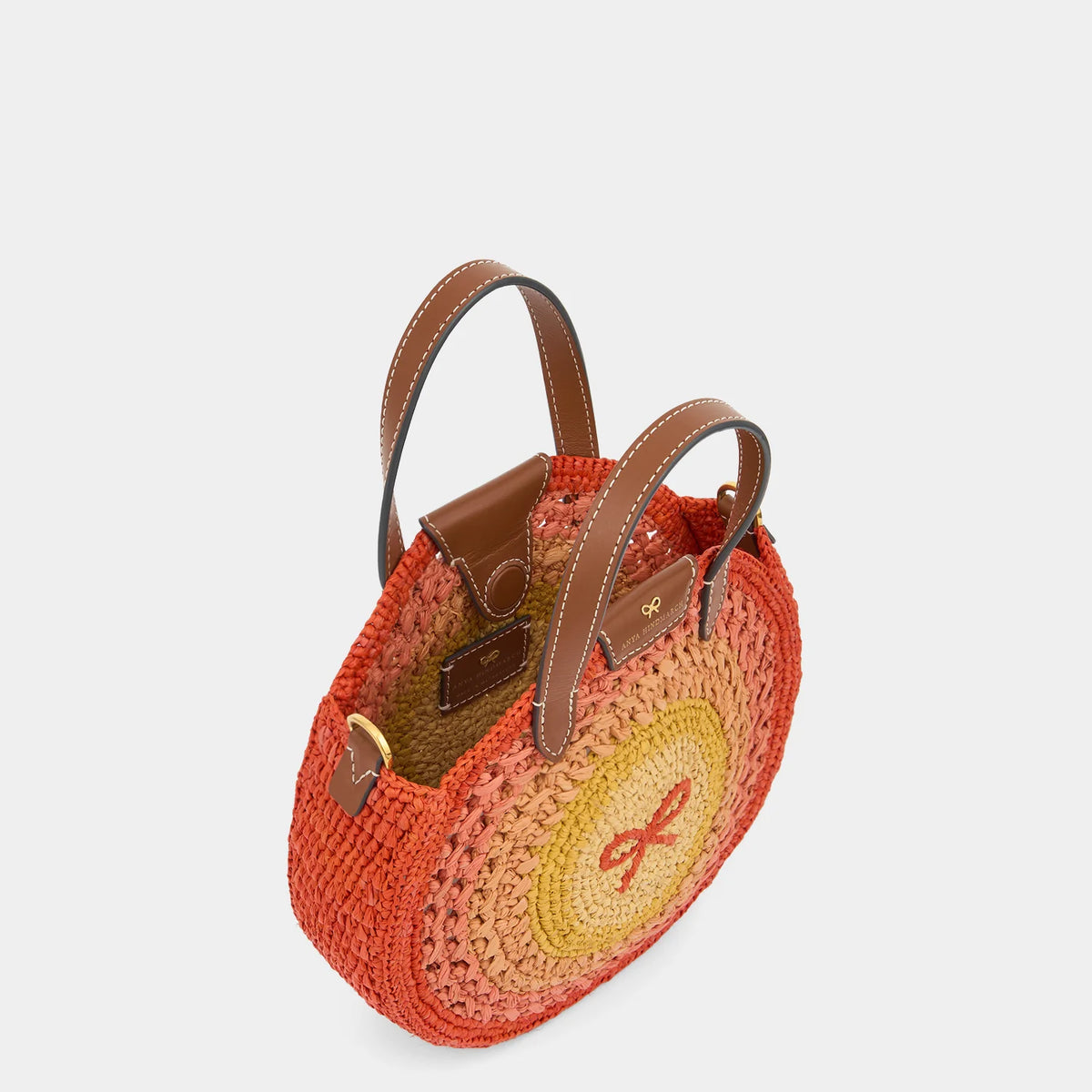 Raffia Small Round Bow Cross-Body Tote