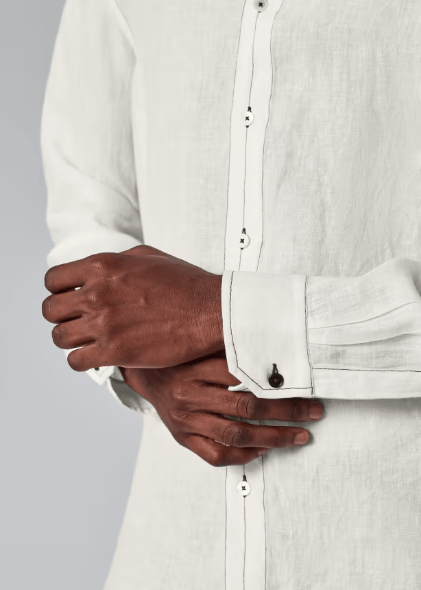 Regular-Fit  Linen Contrast-Stitch Shirt