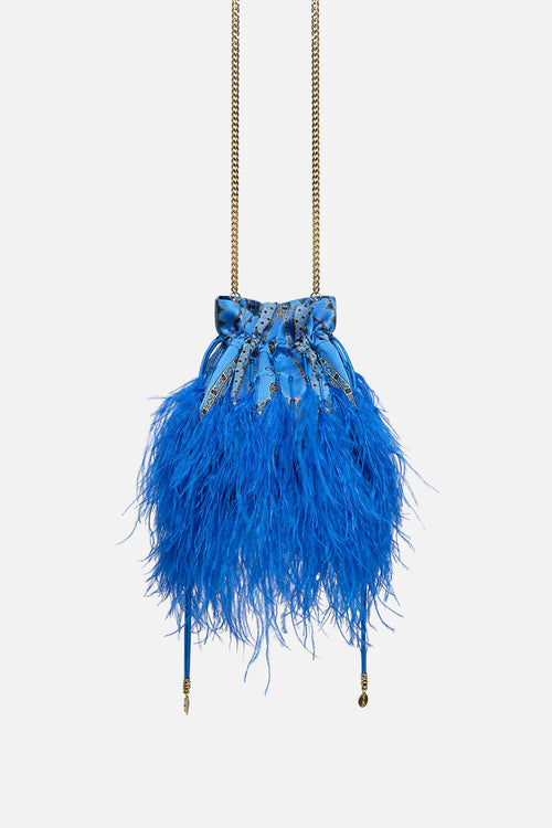 Round Drawstring Pouch with Feathers