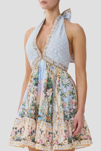 Ruffle Hem Halter Short Dress