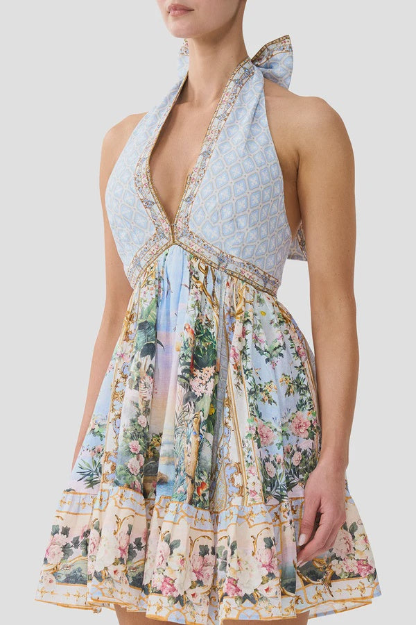 Ruffle Hem Halter Short Dress