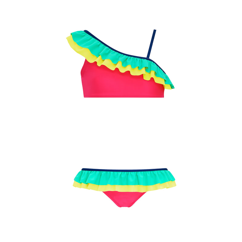 Neon Colorblock One Shoulder Bikini