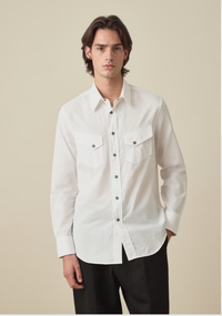 White Twill-Stripe Western Shirt