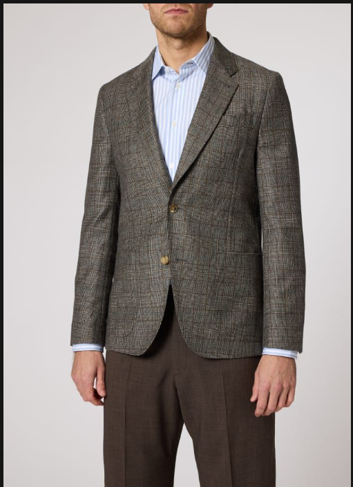 Grey Wool Houndstooth Check Blazer